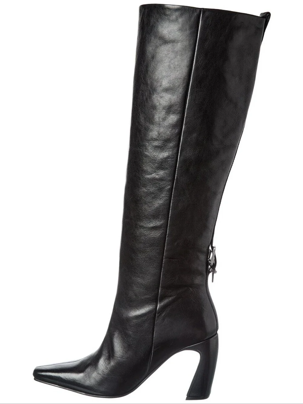 Free People Women's Black Knee-High Leather Boots - Sleek Block Heel